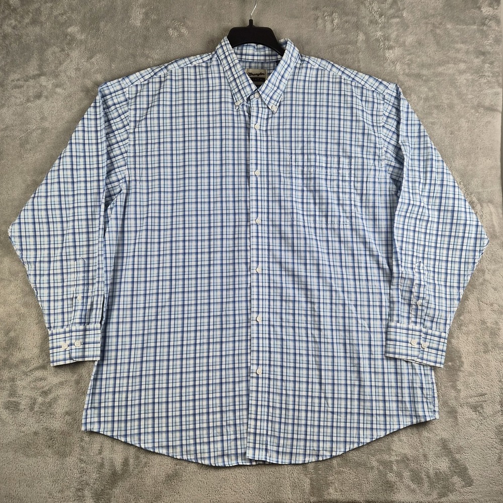 Wrangler Riata Shirt Mens 3X White Blue Checkered Long Sleeve Western Rancher